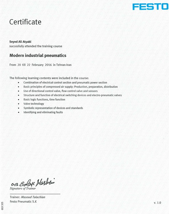 Modern Industrial Pneumatics Certificate